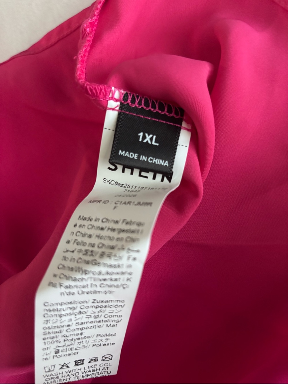 SHEIN Hot Pink Chiffon Draped Blouse with Pearl Buttons - Picture 6 of 6